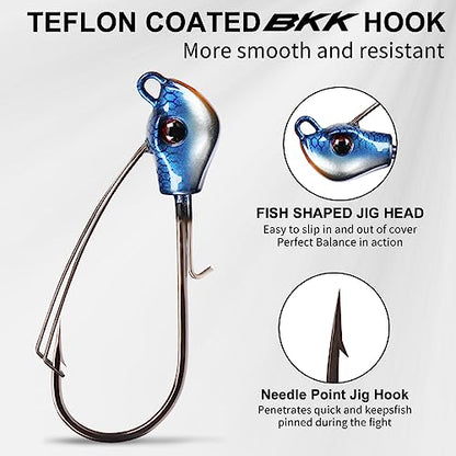 TRUSCEND Jigs Fishing Lures with Ultra Smooth Teflon Hook, Tour Grade Titanium Weed Guard Swim Jigs, Valuable Weedless Skirted Jig, Well-Made Lures for Crappie Bass Trout, Freshwater Fishing Gear - color: A2-1/2oz