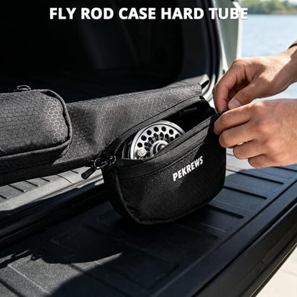 PEKREWS Fly Rod Case, 30.5 inch Fly Fishing Bag Fit 9' 4-Piece Fly Rod and Reel with Padded Reel Pouch, 2 Side Pockets, Portable Hard Travel Fishing Rod Case with Shoulder Strap, Pole Tube For Angler - color: Black
