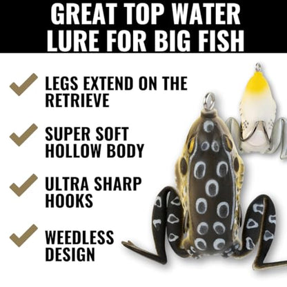 LUNKERHUNT Frog Lure for Bass Fishing | Pocket Frog Fishing Lure 1.75 Inch | Topwater Fishing Lures, Soft Hollow Body, Weedless Hooks for Trout, Pike in Saltwater and Fresh Water - style: Croaker
