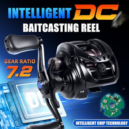 Sougayilang Baitcasting Reel with Digital Anti-Backlash Control - Smart Computer Braking System, 7.2:1 Gear Ratio, 18.5LB Max Drag-Easy Casting Baitcaster for Beginners & Bass Anglers - color: black, size: Right Hand