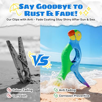 8 Pcs Towel Clips for Beach Chairs, Jumbo Size Beach Towel Clips Windproof Grip Secure Hang Towel Holder Clothes Pins Decorative Towel Clips for Pool, Cruise, Patio, Holiday Travel(Flamingo Style) - style: Style:Flamingo+Parrot+Sunglasses+Cocktail