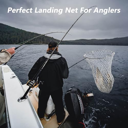 QualyQualy Foldable Pier Fishing Net 23" with Rust-Proof Stainless Steel Ring & Heavy-Duty Poly Mesh | Saltwater & Freshwater Landing Net for Kayak, Bridge Fishing Lightweight Durable Design - color: Gray