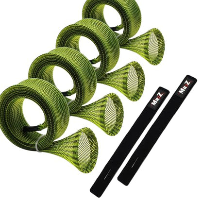 Mr. Z Pack of 4 Casting Fishing Rod Sleeves with 2 Rod Straps Fishing Rod Covers Pole Jacket Rod Socks - color: Green