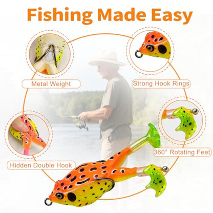 Keenjorika Soft Frog Fishing Lures 3 Pack, Topwater Floating Weedless Frog Baits with Rotating Kicking Legs, Lifelike Soft Swimbaits for Bass, Trout, Snakehead Fishing, Freshwater & Saltwater - color: 2/4/5/7/10