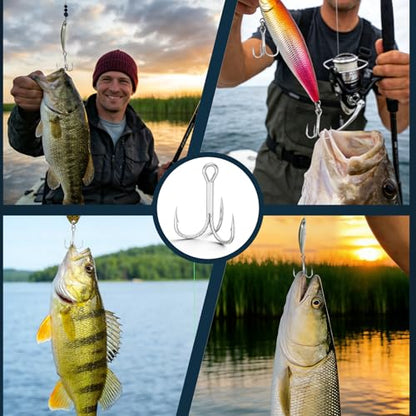 Treble Fishing Hooks, 4X Strong High Carbon Alloy Steel Triple Hooks, Sharp Barbed Fish Scale Pattern Fish Hooks,Freshwater Saltwater Sizes #8-3/0 - size: 6