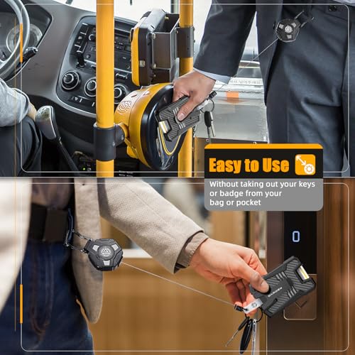 Oaridey Retractable Badge Holders, Heavy Duty Retractable Keychain with Tactical ID Card Holder (Holds 5 Cards), ID Badge Holders with Metal Clip, 31.5' Badge Reel - style: Badge Holder with Keychain