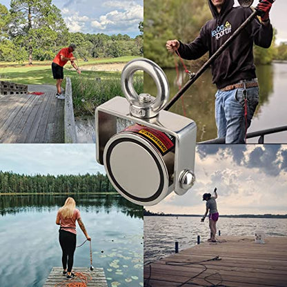 MUTUACTOR Magnet Fishing Kits,760lb Strong Rotating Fishing Magnets Heavy-Duty, Φ1.96''Neodymium Rare Earth Swivel Magnet with 65Ft Durability Rope,Sturdy Gloves for Retrieving Treasures in Rivers - style: 760lb Swivel Magnet (Double Sided)--Φ 1.96"