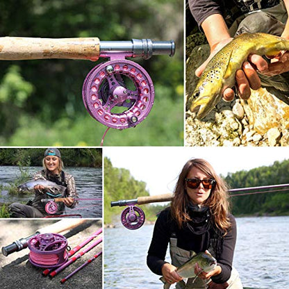 Sougayilang Fly Fishing Rod Reel Combos with Lightweight Portable Fly Rod and CNC-machined Aluminum Alloy Fly Reel,Fly Fishing Complete Starter Package - color: Fly Fishing Full Kit 5-6#-Pink