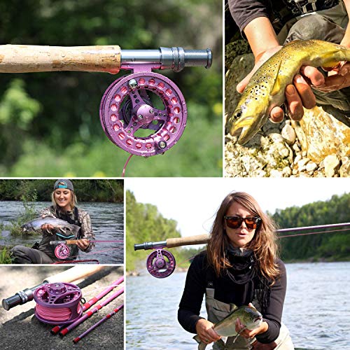 Sougayilang Fly Fishing Rod Reel Combos with Lightweight Portable Fly Rod and CNC-machined Aluminum Alloy Fly Reel,Fly Fishing Complete Starter Package - color: Fly Fishing Full Kit 5-6#-Pink