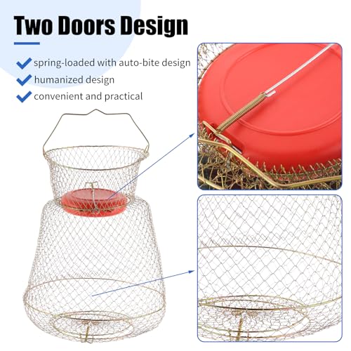 Floatable Galvanized Steel Wire Fish Baskets, Collapsible Floatable Wire Fish Baskets,Portable Fishing Basket Fishing Net Cage (2 Pack)