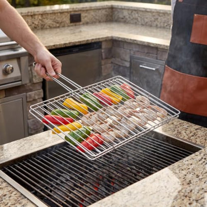 ibasenice Portable Fish Grill Basket Stainless Steel Outdoor Bbq Rack with Heat-Resistant Handle for Camping Grilling Fish Vegetables and Shrimp 16.33X16.14X0.39In