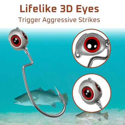 Weedless Jig Head, Swimbait Jig Heads, Texas Rig Compatible | For Bass, Walleye, 10 and 30 Pieces, Assorted Weights (BFS and Heavier Weights), Tackle Gift - style: Heavy Assorted 30 Pack (1/4oz, 3/8oz, 1/2oz)
