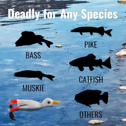 Topwater Duck Lures for Bass Fishing, 5pcs Realistic Soft Weedless Duck Bait Floating with Tackle Box Freshwater Saltwater Pike Musky Catfish Topwater Swimbait Duckling Lure
