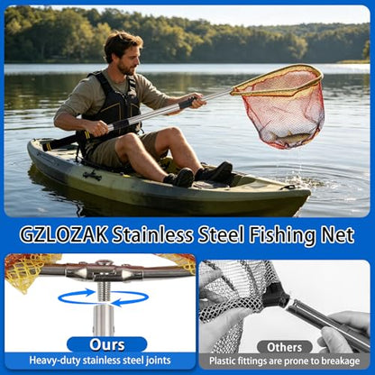 Fish Net, 44-77” Fishing Net Foldable Designed for Catching Trout Netting Fish Shrimp Along Riverbanks and Lakeshores