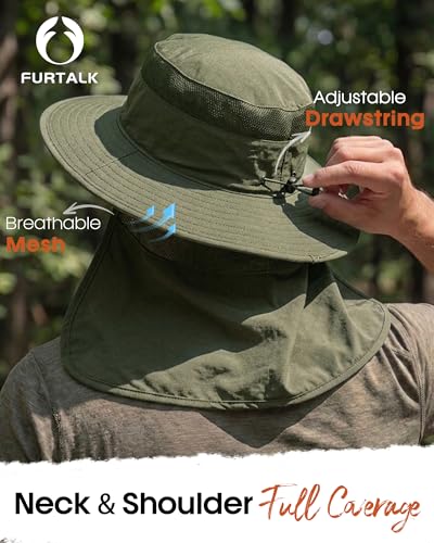 FURTALK Sun Hats for Men Women Fishing Hat with Neck Flap UPF 80+ Breathable Wide Brim Hiking Safari Summer Bucket Hats - color: Green