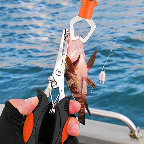 mouhike Fishing Tool Kit Fishing Pliers, Fish Lip Gripper, Fishing Hook Remover, Handheld Digital Fishing Scale, Ice Fly Fish Pliers Fishing Gear Accessories Fishermen Gift (Battery Not Included) - color: Orange+Black, style: 3pcs_Tools