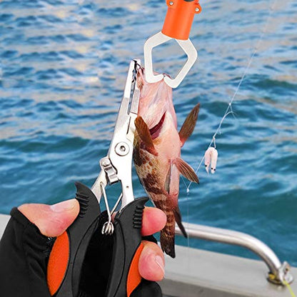 mouhike Fishing Tool Kit Fishing Pliers, Fish Lip Gripper, Fishing Hook Remover, Handheld Digital Fishing Scale, Ice Fly Fish Pliers Fishing Gear Accessories Fishermen Gift (Battery Not Included) - color: Orange+Black, style: 3pcs_Tools