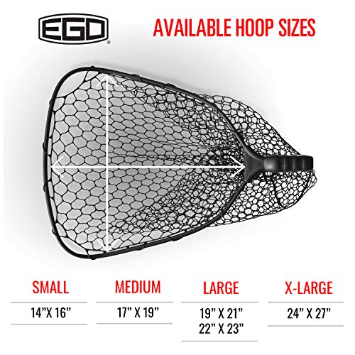 Ego S1 Slider Fishing Net, Ultimate Fishermen’s Tool Fixed Handle, Replaceable Head, Salt & Freshwater, 17x19 Inch Hoop - color: Red/Black, size: Rubber Coated Nylon Mesh