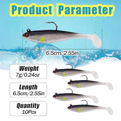 Fishing Bait Paddle Tail Swimbaits 10pcs FS/RE-13 | Soft Plastic,with Jig Heads,Bass Lures,for Freshwater Saltwater,Fishing Trout,Crappie Lures - color: Black, size: 0.21oz
