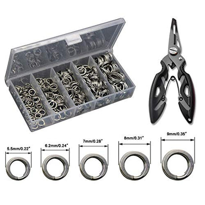 GREATFISHING 200PCS High Strength Heavy Stainless Steel Split Ring Lure Connector Swivels Snap with Fishing Pliers 30lb to 120lb Test - color: 200pc X-strong Ring With Plier