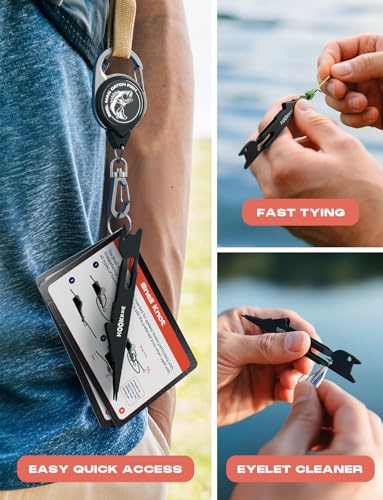 HOOK-EZE Fishing Nail Knot Tying Tool Combo|Includes Waterproof Pocket Guide, Nail Knot Tying Tool with Hook Cleaner, Zinger Retractor|Fly Fishing Accessories Fishing Gifts & Stocking Stuffers for Men - color: Black