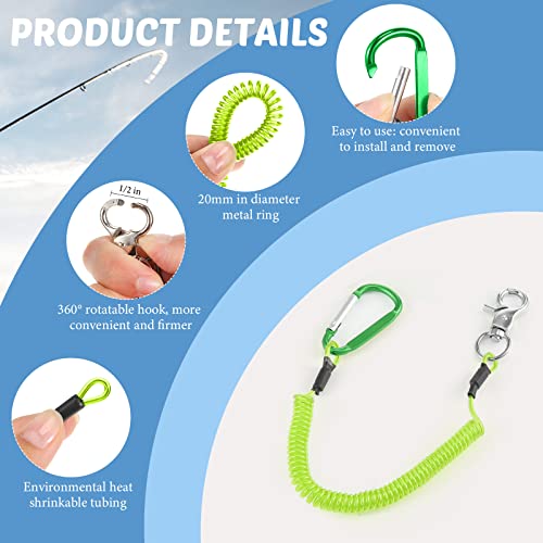 Woanger 6 Pack Fishing Lanyard Steel Wire Coiled Lanyard Tool Lanyards for Hand Tools Kayak Retractable Tool Leash Fishing Rod Safety Lanyards Gear with Alloy Clips for Pliers Boating - color: Green