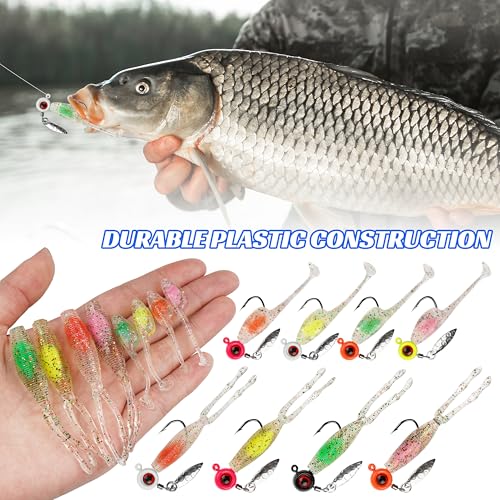 Crappie Lures Soft Plastic Fishing Lures Kit, 52pcs Glow Paddle Tail Swimbaits with Glitter, Mini Fishing Baits for Crappie Bluegill Trout Bass Perch Panfish, Freshwater Tackle Kit - color: 47pcs Crappie Jigs Lure Kit