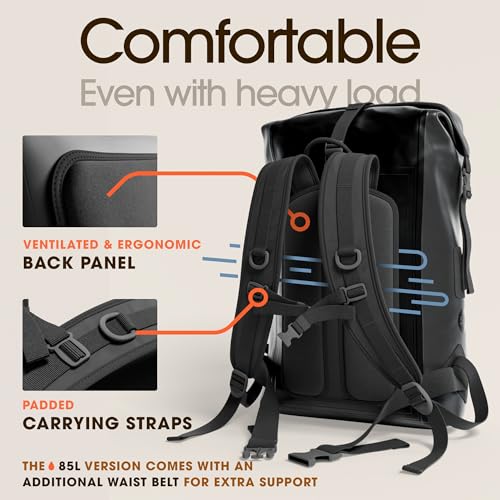 Earth Pak Waterproof Backpack - Heavy Duty Hiking Backpack - Roll-Top Closure Bag - Cushioned Dry Bag Waterproof Phone Case - color: Black, size: 35L