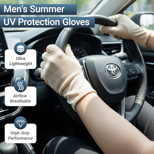 Men Summer Driving Gloves Breathable UV Sun Gloves Light Weight Cotton Gloves - color: Grey