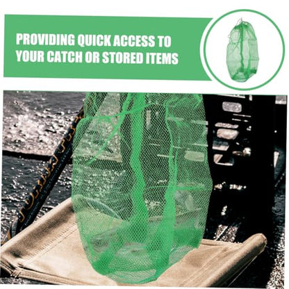 SUPVOX Portable Nylon Fishing Net Bag with Drawstring, 100x60cm Collapsible Fish Keeper Net for Outdoor Live Fish Storage and Crab Catching