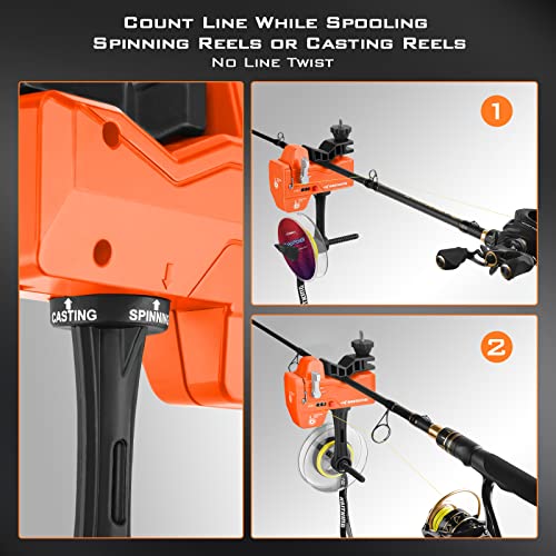 KastKing Kalibrate Fishing Line Spooler & 5’’ Braid Scissors - W/Line Counter, Patented Accessories, Portable, Compact, for Spinning & Casting Reels - No Line Twist, Fishing Gears Gifts for Men - style: Patented Line Spooler & Scissor - Orange