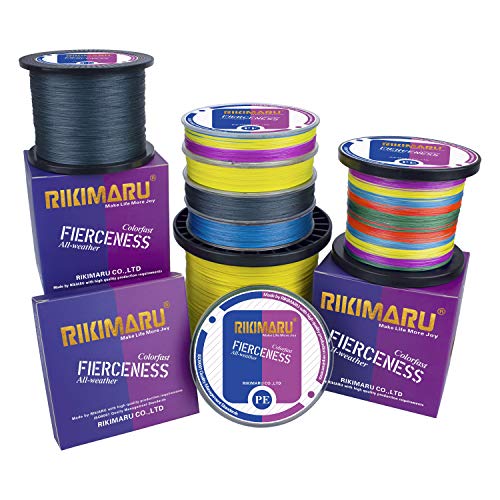 RIKIMARU Braided Fishing Line Abrasion Resistant Superline Zero Stretch&Low Memory Extra Thin Diameter 327-1094 Yds, 4-180LB - color: Ocean Blue, size: 327 Yds/0.55mm(8 Strands)/120LB