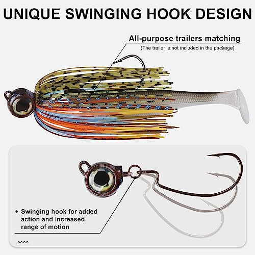 TRUSCEND Jigs Fishing Lures with Ultra Smooth Teflon Hook, Tour Grade Titanium Weed Guard Swim Jigs, Valuable Weedless Skirted Jig, Well-Made Lures for Crappie Bass Trout, Freshwater Fishing Gear - color: B2-1/2oz