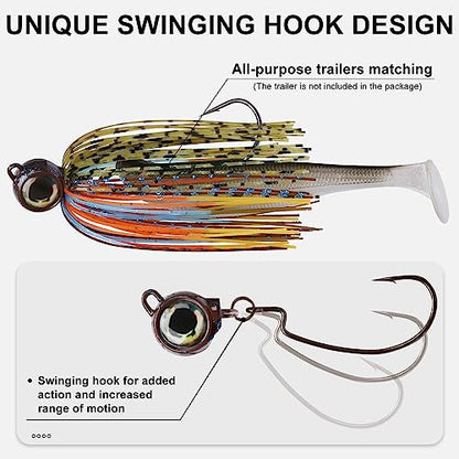 TRUSCEND Jigs Fishing Lures with Ultra Smooth Teflon Hook, Tour Grade Titanium Weed Guard Swim Jigs, Valuable Weedless Skirted Jig, Well-Made Lures for Crappie Bass Trout, Freshwater Fishing Gear - color: B2-1/2oz