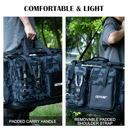 Goture Large Tackle Bag,Store Up to 8PCS 3700 Plus 4PCS 3600 Tackle Trays(Not Included),Water Resistant Saltwater Gear Storage Big Fishing Bag with EVA Bottom,Gifts for Men(21.65"x11.8"x15.16") - color: A1 Camo 2 Extra Large Without Trays