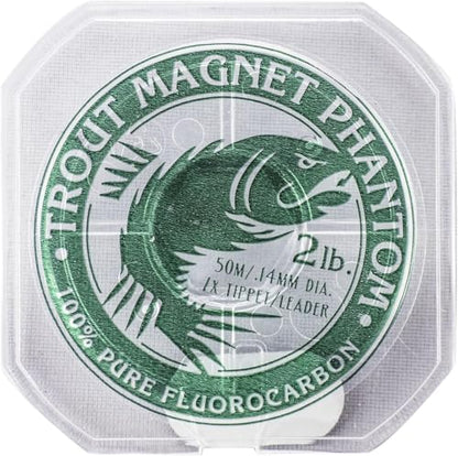 Trout Magnet Phantom Fluorocarbon Leader – Ultra-Invisible, 100% Fluorocarbon Clear Leader Line (Tippet) for Trout & Clear Water Fishing - 50 Meter Spool - size: 2lb, 7X Tippet