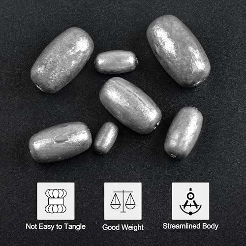 Egg Sinkers Fishing Weights, Oval Shaped Lead Fishing Sinkers Weights Slip Sliding Sinkers Drop Bass Casting Worm Weights for Saltwater Freshwater Catfish Bass Fishing - size: 1/2oz-15Pack