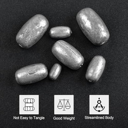 Egg Sinkers Fishing Weights, Oval Shaped Lead Fishing Sinkers Weights Slip Sliding Sinkers Drop Bass Casting Worm Weights for Saltwater Freshwater Catfish Bass Fishing - size: 1/4oz-15Pack