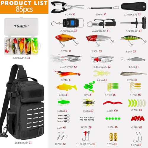 THKFISH 85Pcs Fishing Tool Kit, Fishing Backpack with Tackle Boxes Included, Fishing Tackle Kit Include Fishing Bait Lure Gear Kit, Fishing Pliers, Fish Hook Remover, Lip Gripper - color: Digital Camo