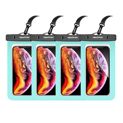 4 Pack 8.5“ Waterproof Cell Phone Pouch - Underwater Dry Bag Case Lanyard - Water Proof Clear Holder Protector for iPhone 16 15 14 Pro Max Plus Samsung Galaxy S25 S24 Ultra Note for Beach Swimming - color: 4 Pack Green