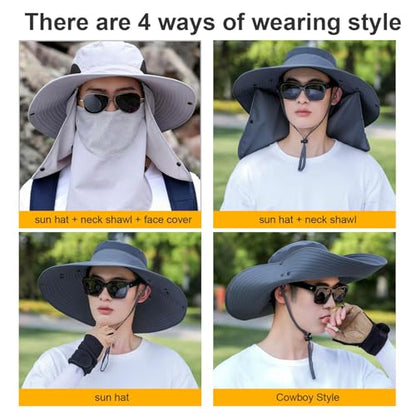 Sun Hat Unisex Face Coverage Shield Neck Flap Cap Garden Lawn Work Sports Hiking Fishing Hats - color: Light Grey