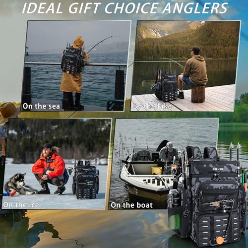 Fishing Backpack with Cooler & 4 Rod Holder, Large 45L Tackle Bag Store Fishing Gear Boxes Gifts for Men Woman-Camo Back Pack