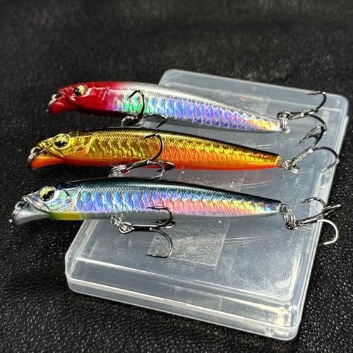 3pcs Saltwater Jerkbait Fishing Lures Sinking Bass Trout Crappie Lure Minnow Pencil Lure Fishing Bait for Sea Bass Fishing Wobbler Hard Crankbait Pesca Bass Carp Pike Fishing (F1-3'' 0.3oz)