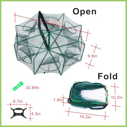 Foldable Fish Trap Net with 8 Holes, Collapsible Fishing Bait Trap for Minnow, Crab, Shrimp, Crawfish, 2 Pack