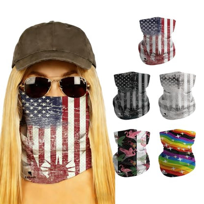 Summer Cooling Neck Gaiter UV 50+ Sun Protection Breathable Mesh Face Mask - color: 5pcs-flag-3