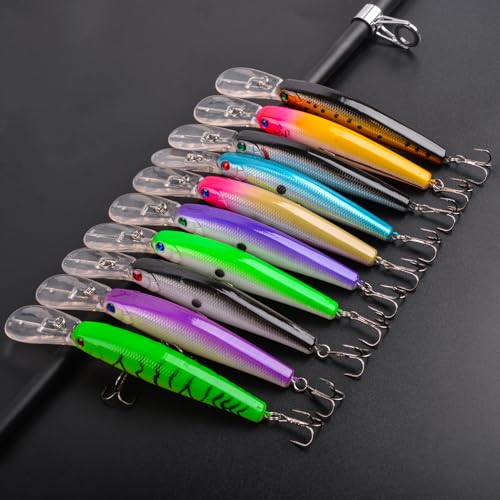 Fishing Lures Kit 10pcs Hard Bait Minnow Deep Diving Swimbait Life-Like Walleye Lures for Bass Trout Pike Freshwater Saltwater Fishing Bait