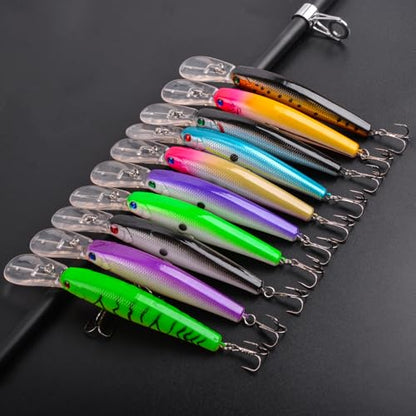 Fishing Lures Kit 10pcs Hard Bait Minnow Deep Diving Swimbait Life-Like Walleye Lures for Bass Trout Pike Freshwater Saltwater Fishing Bait