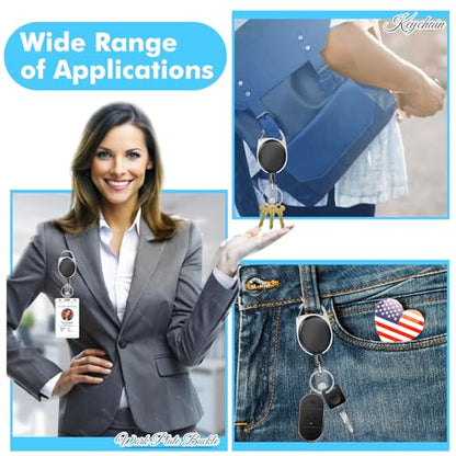 Retractable Badge Holder with Carabiner Reel Clip and Key Ring for ID Card Key Keychain Holders Black 30 Pieces - style: Black-30pcs
