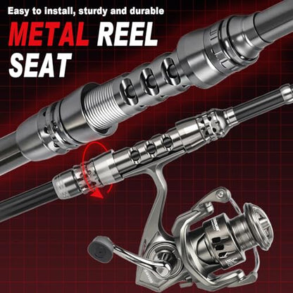 Sougayilang Fishing Rod and Reel Combo – 5.9FT Telescopic Carbon Fiber Fishing Pole with 12+1 BB Spinning Reel, Saltwater Freshwater Kit - color: 5.9FT- Fishing Rod and Reel