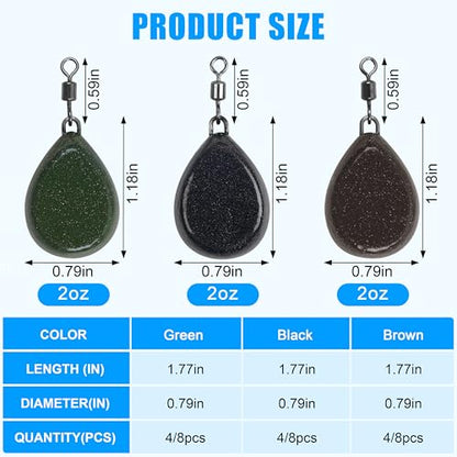 Carp Fishing Weights Sinkers, 4/8pcs Coated Tapered Flat Pear Fishing Sinkers with Swivels for Carp/Coarse Fishing Tackle 3 Colors - style: Brown-8pcs